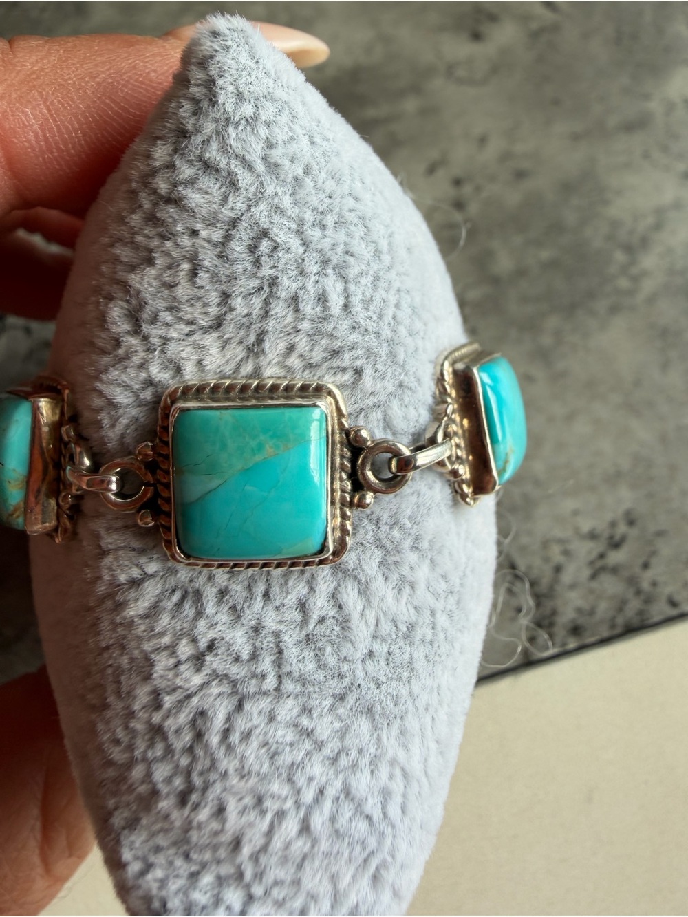 Sterling Silver Turquoise Square Link Bracelet - Picture 2 of 8